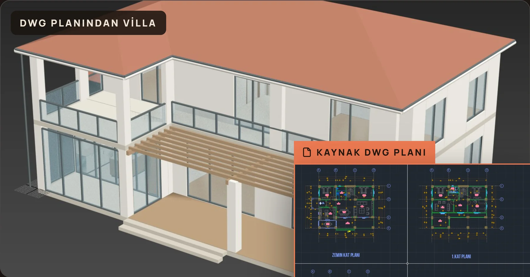 DWG planından GPT-6 Astra ile modellenmiş villa